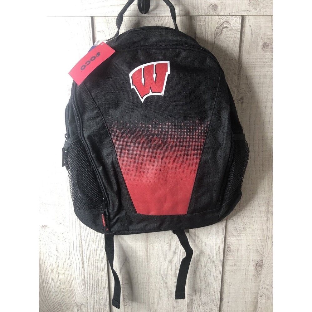 Foco Wisconsin Badgers Logo Black Red Backpack School Laptop Travel Bag